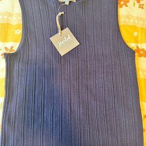 Marled Navy Ribbed Knit Top